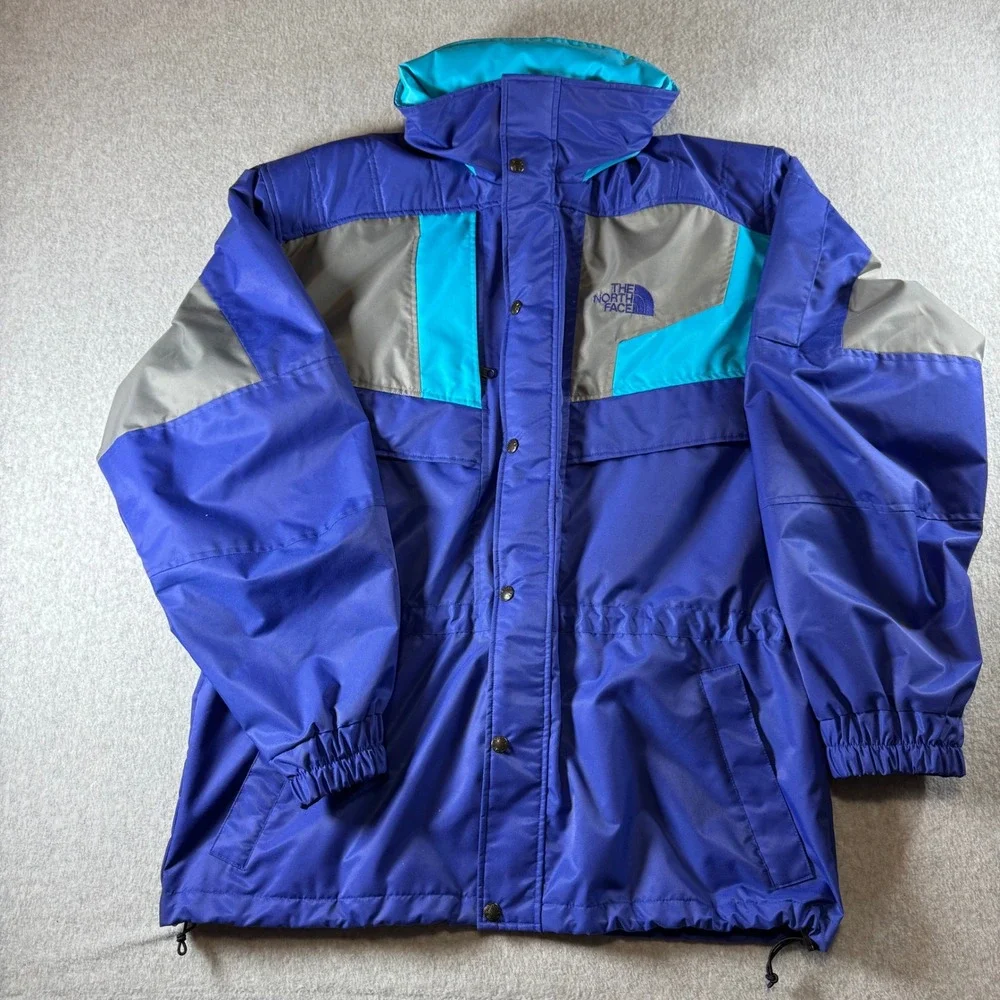 The North Face Mens Blue Teal Mountain Parka Jacket Hooded Large Vintage